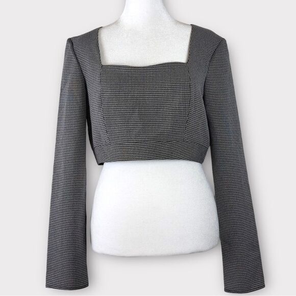 WAYF Houndstooth Long Sleeve Cropped Top - Medium - NWT - Gameday Ready - Picture 4 of 15